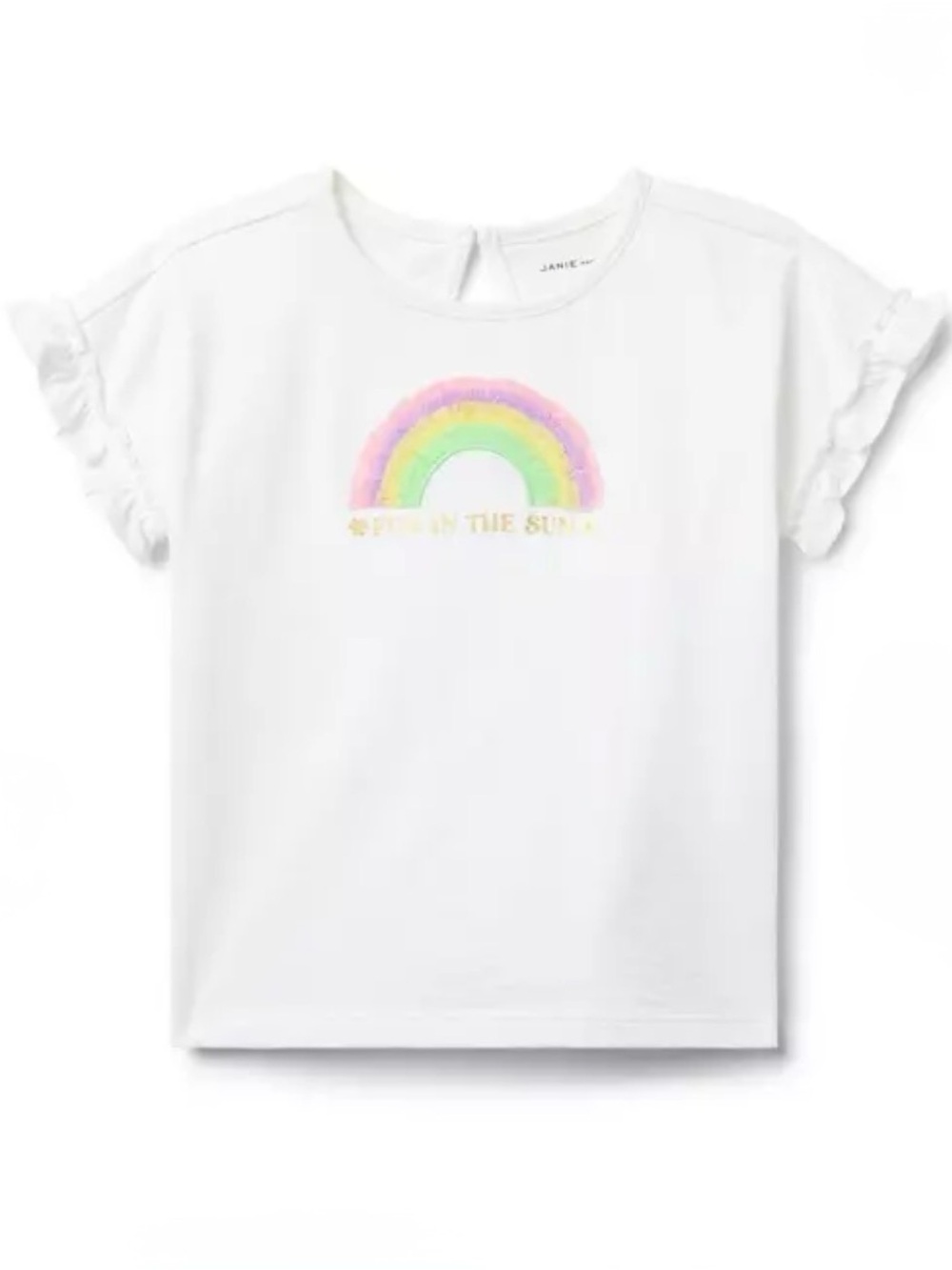 Janie and Jack Pastel Rainbow Fringe Ruffle Sleeves Tee in White Sz: 3T / Boho